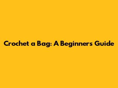Crochet a Bag: A Beginner's Guide