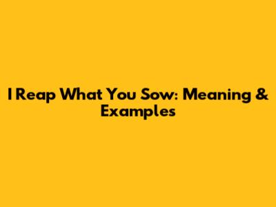 I Reap What You Sow: Meaning & Examples