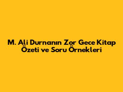 M. Ali Durna'nın Zor Gece Kitap Özeti ve Soru Örnekleri